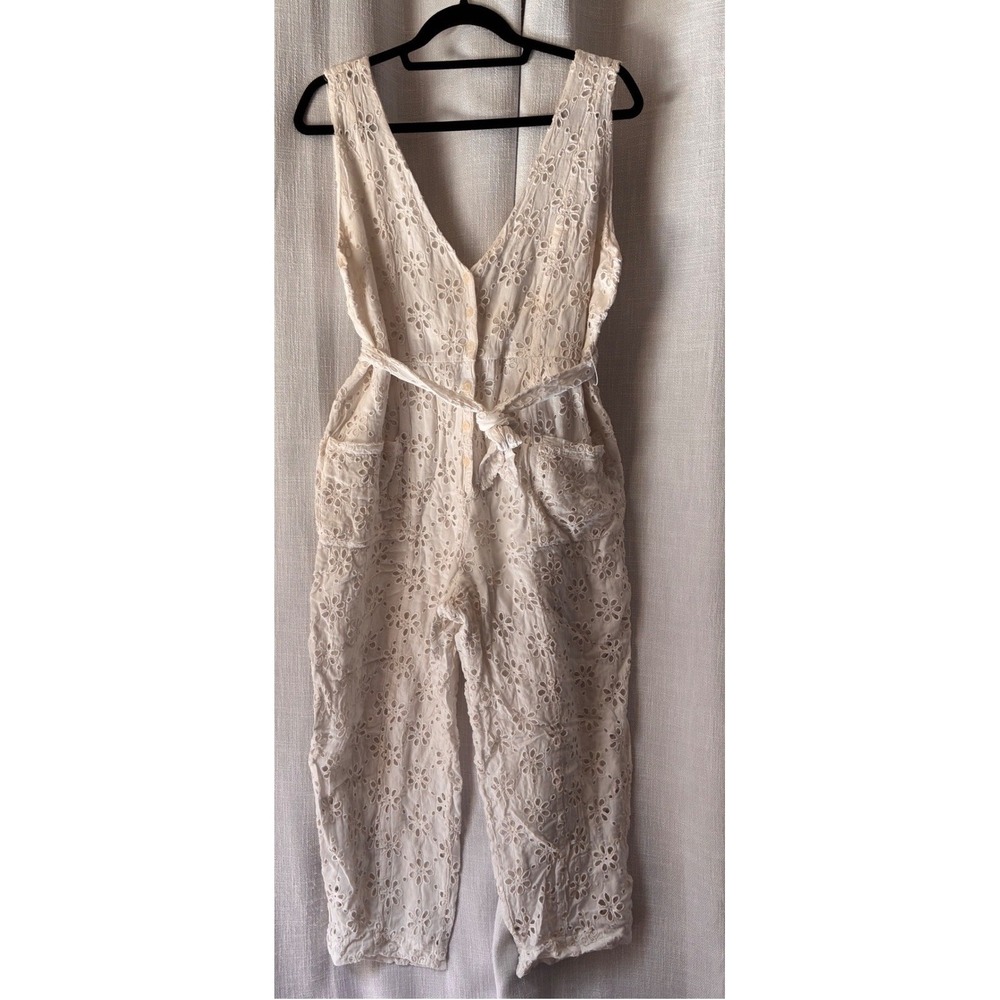 Amuse Society Maya Jumper Eyelet Jumpsuit Sleeveless V-Neck Size L